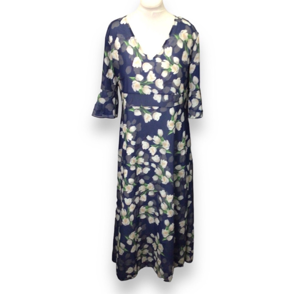 Made with Love Boutique Women’s V-Neck Fully Lined Maxi Dress Blue Floral XXL